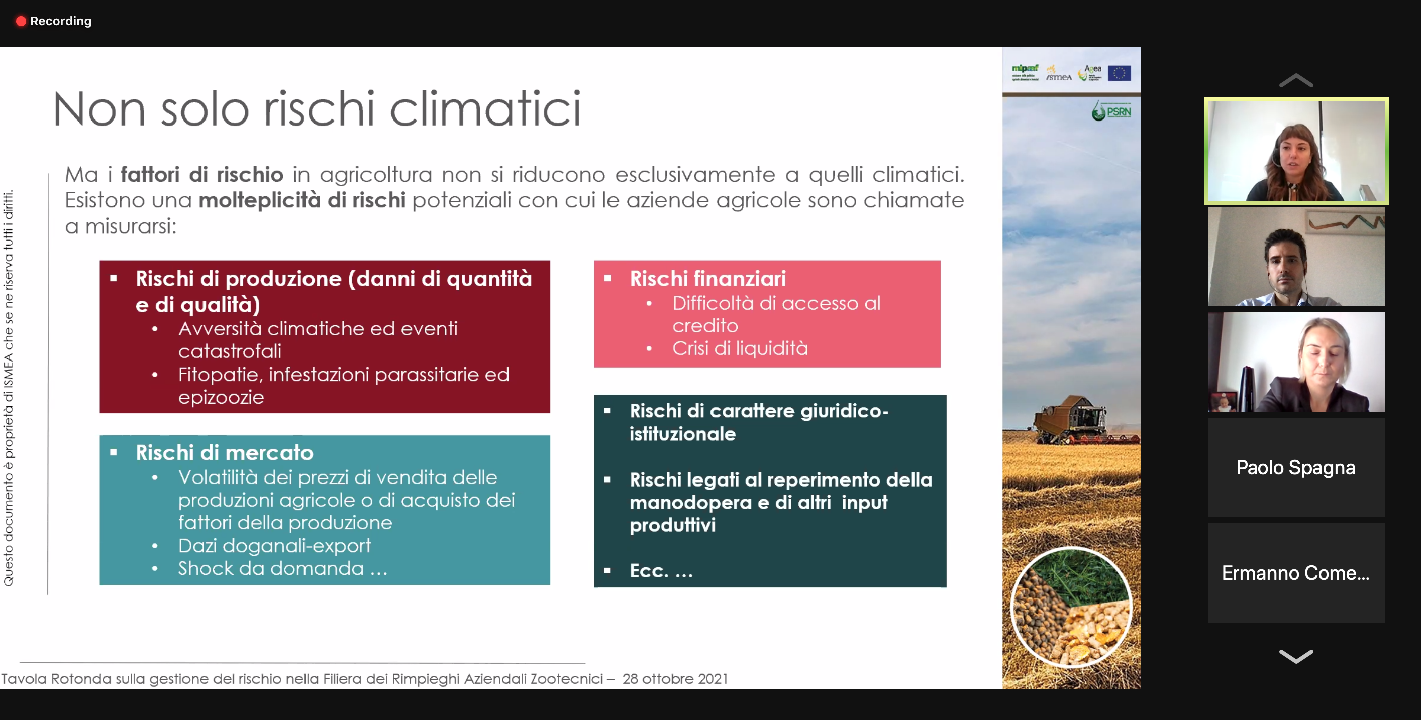 Tavola rotonda sulla gestione del rischio nella Filiera dei REIMPIEGHI AZIENDALI ZOOTECNICI – 28 ottobre 2021